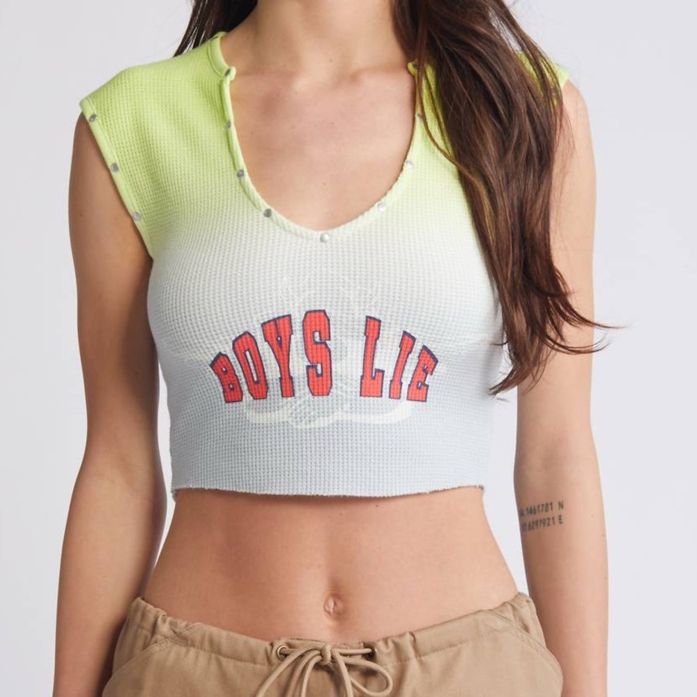 BOYS LIE "Fool Me Once" Waffle Knit Crop Ombre Top, sz Large